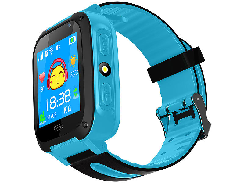 TrackerID Kinder-Smartwatch mit Telefon blau und SOS-Funktion Chat 