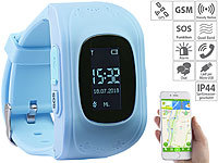 TrackerID Kinder-Smartwatch mit Telefon & SOS-Funktion, GPS-/LBS-Tracking, blau; Wasserdichte GPS-, WLAN- & GSM-Tracker mit Apps & SOS-Funktionen 