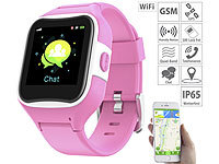 TrackerID Kinder-Smartwatch mit GPS-/GSM-/WiFi-Tracking, SOS-Taste, rosa, IP65; Wasserdichte GPS-, WLAN- & GSM-Tracker mit Apps & SOS-Funktionen Wasserdichte GPS-, WLAN- & GSM-Tracker mit Apps & SOS-Funktionen 