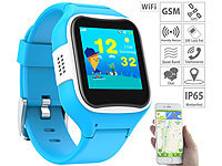 TrackerID Kinder-Smartwatch mit GPS-/GSM-/WiFi-Tracking, SOS-Taste, blau, IP65; Wasserdichte GPS-, WLAN- & GSM-Tracker mit Apps & SOS-Funktionen 